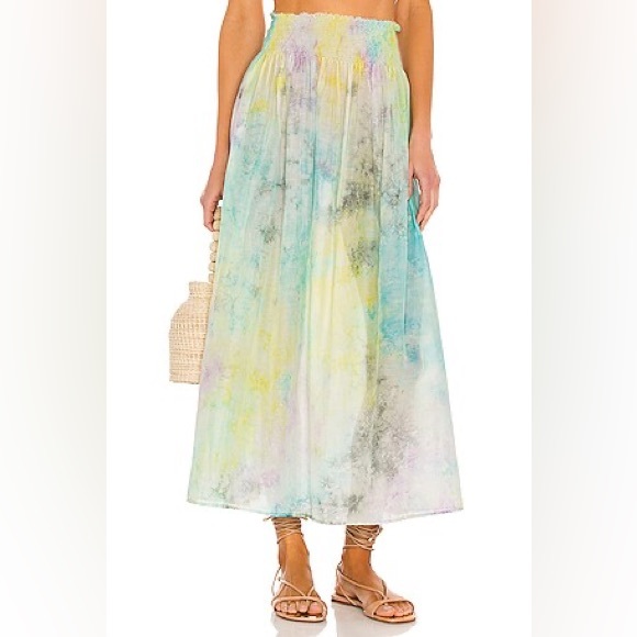 Natalie Martin Rainbow cloud tie dye Bella Silk-Cotton Translucent Skirt Sm